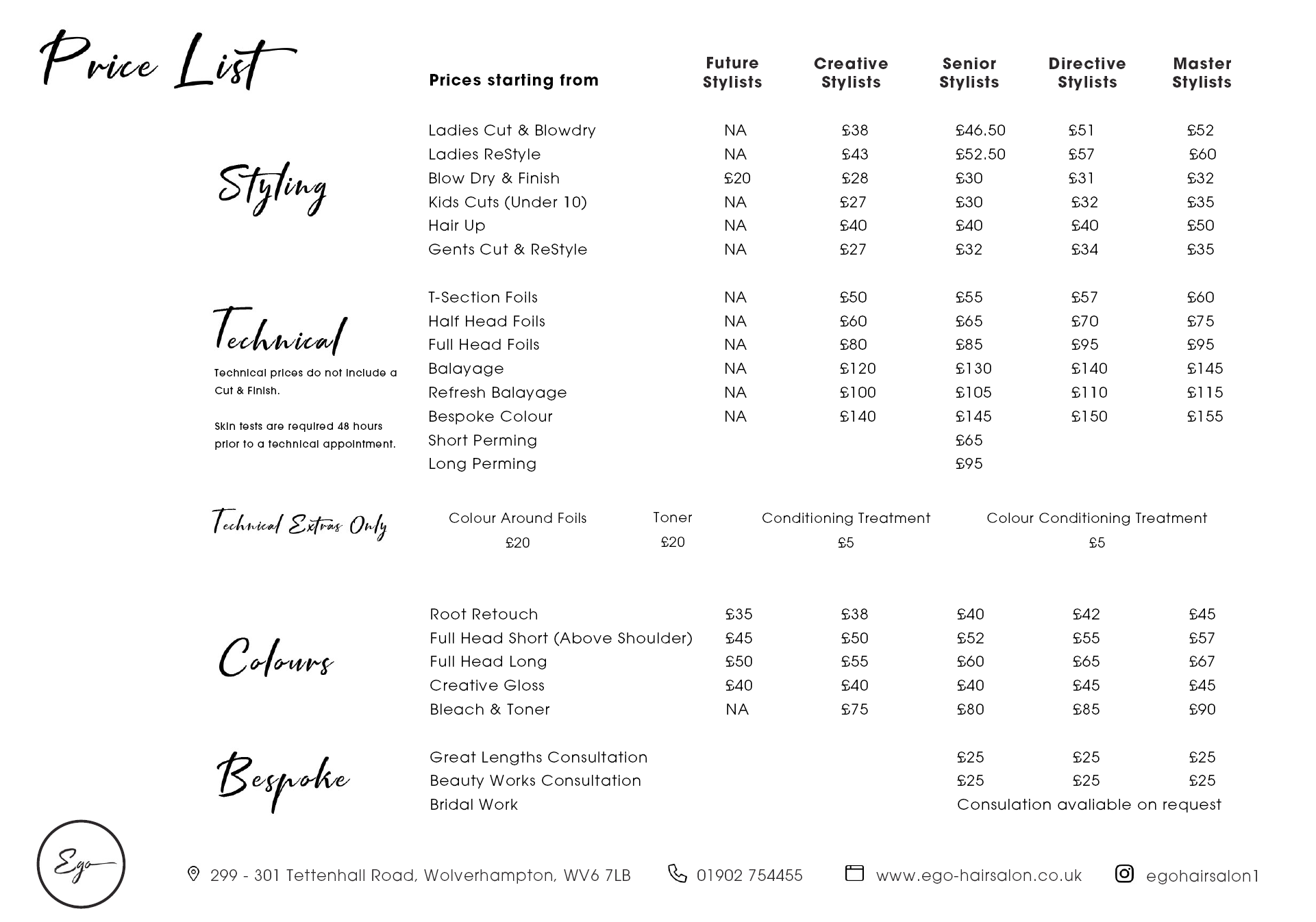 2025 Ego Price List