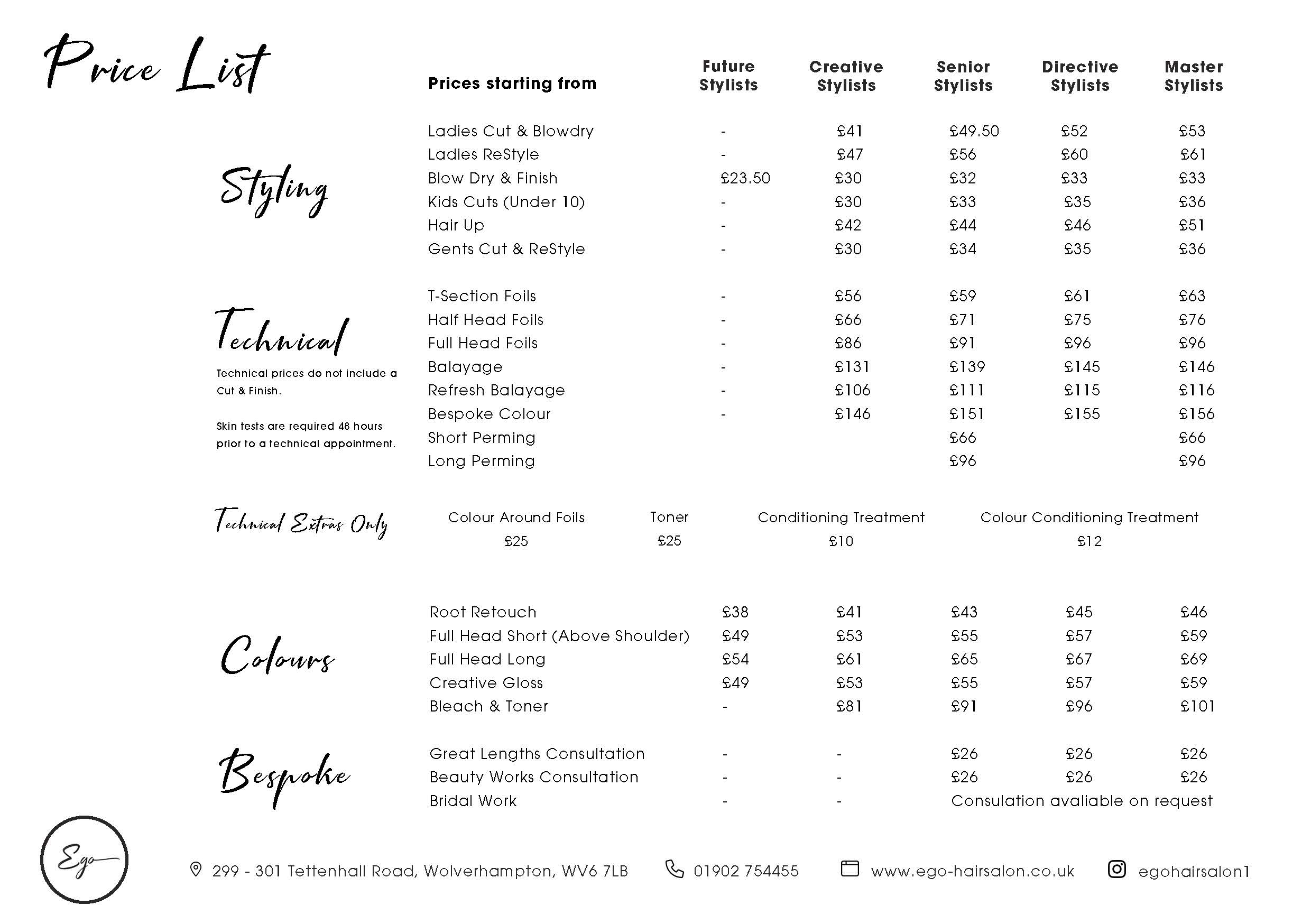2025 Ego Price List